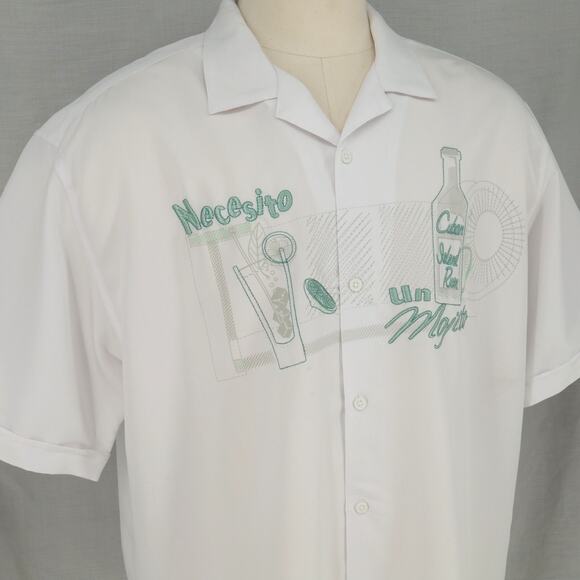 Cubavera Shirt 2XL Mens XXL White Green Embroidery Graphic Linen Cotton Casual - Picture 12 of 16